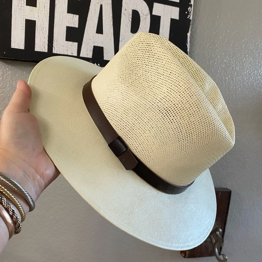 Straw and faux leather fedora